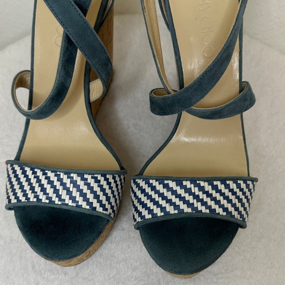Jimmy Choo Blue and White Wedge Sandals - Picture 13 of 17